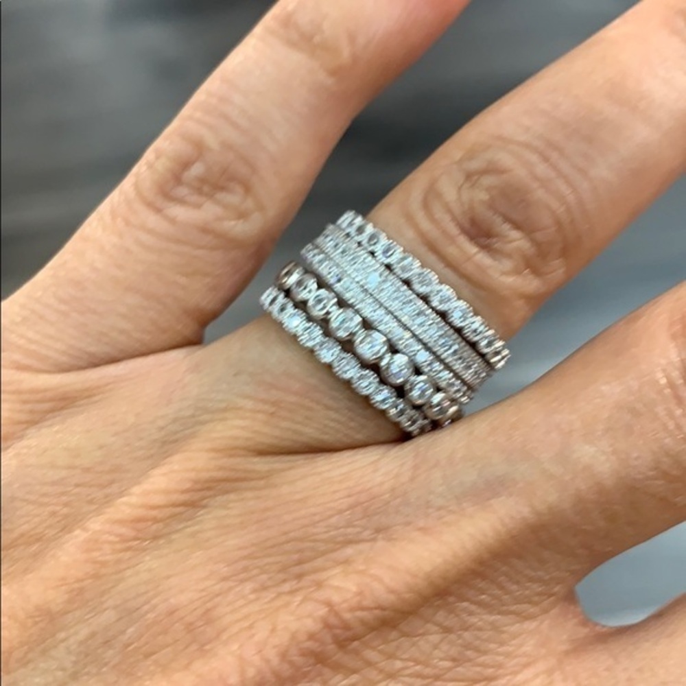 Sterling Silver 5pc set Eternity Wedding Band sz 7